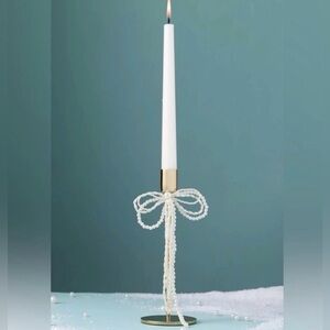 NEW Anthropologie Gold & Pearl Bow Candle Holder, Large